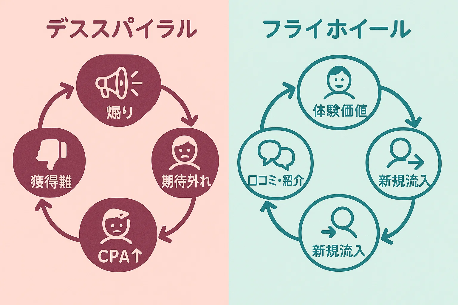 心理トリガー対比:洗脳型(恐怖・限定・権威) vs 応援型(安心・共感・信頼)